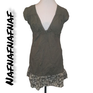 Naf Naf Green Deep V Mini Dress Large